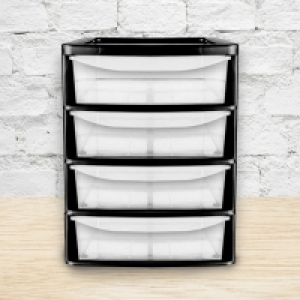 38L Premier 4 Drawer Plastic Storage Tower Clear & Black £12.99