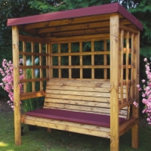 QDStores  Bramham 3 Seat Garden Arbour Burgundy Roof Cover Scandinavia