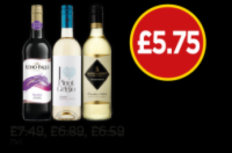Echo Falls Merlot, I Heart Pinot Grigio, Rosemount Estate Fo