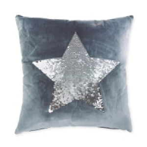 Charcoal Silver Sequin Star Cushion