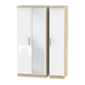 RobertDyas  Goodland Ready Assembled 3-Door Mirrored Wardrobe with Drawe