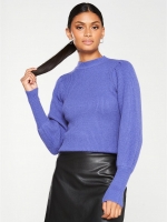 LittleWoods  V by Very Puff Sleeve Rib Knit Jumper - Purple