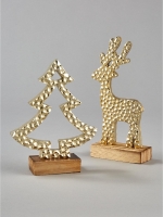 LittleWoods  Set 2 Gold Metal Tree And Deer Room Ornaments