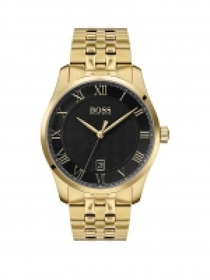 LittleWoods  BOSS Boss Master Black Textured and Gold Detail Date Dial Go