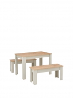 LittleWoods  Cornwall 120 cm Dining Table and 2 Benches - Grey/Oak Effect