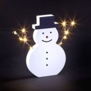 10 LED White Light Up Snowman Wooden & Metal Figure 17cm £4.79