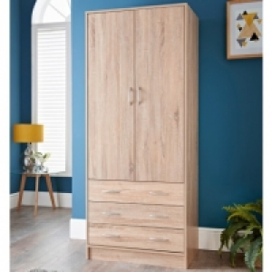 Lokken Oak Finish 3 Drawer Double Wardrobe