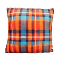 QDStores  Sherpa Fleece & Tartan Cushion 50 x 50cm Orange & Blue