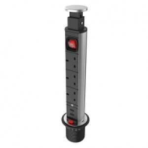 SLX 3 Way Pop-Up Switched Socket with 2 x USB Ports - Black