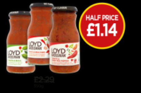 Budgens  Loyd Grossman Tomato & Basil Sauce, Tomato & Chilli Sauce, S