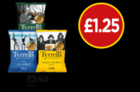 Tyrrells Lightly Sea Salted Crisps, Sea Salt & Cider Vinegar £1.25