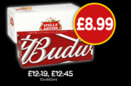 Budweiser, Stella Artois £8.99
