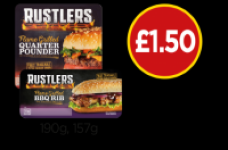 Budgens  Rustlers Flame Grilled Quarter Pounder, Rustlers BBQ Ribs