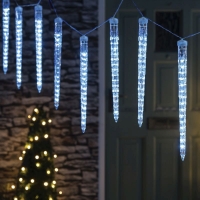 QDStores  LED White Outdoor Long Icicle Rainfall Lights Battery 2.7m