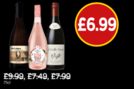 19 Crimes Chardonnay, Blossom Hill Gin Fizz Rhubarb, La Viei £6.99