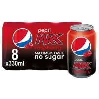 Tesco  Pepsi Max Raspberry 330Ml 8Pk