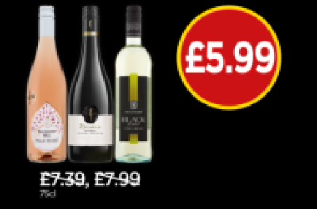 Budgens  Blossom Hill Pale Rose, Kumala Reserve Shiraz, McGuigan Blac