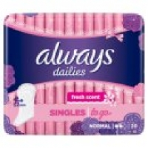 Always Dailies Singles To Go Panty Liners Fresh
