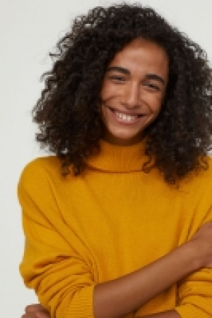  Knitted polo-neck jumper £7.00
