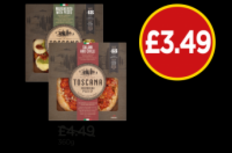 Budgens  Toscana Margherita with Pesto Pizza, Salami & Chilli Pizza