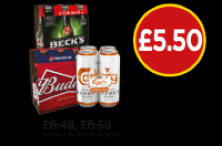 Budgens  Becks, Budweiser, Carlsberg Export