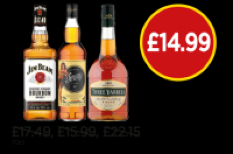 Jim Beam Kentucky Straight Bourbon Whiskey, Sailor Jerry Spi £14.99