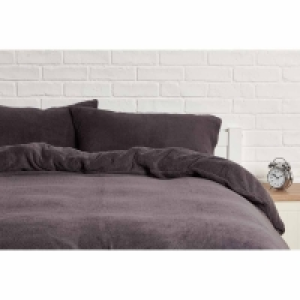 Wilko  Sleepdown Charcoal Soft Teddy Fleece Duvet Set Double