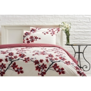 Wilko  Wilko Cream and Red Symmetry Blossom Double Duvet Set