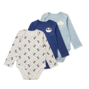 Aldi  Baby Bodysuit 3 Pack Blue Panda