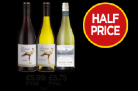 Budgens  Secretary Bird Merlot, Secretary Bird Chardonnay, Silent Pea