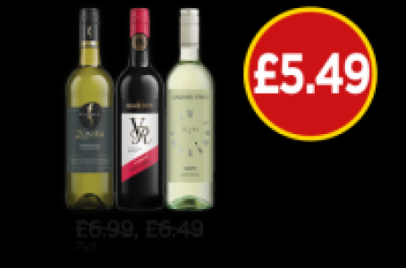 Kumala Zenith Chenin Chardonnay, Hardys VR Shiraz, Andantino