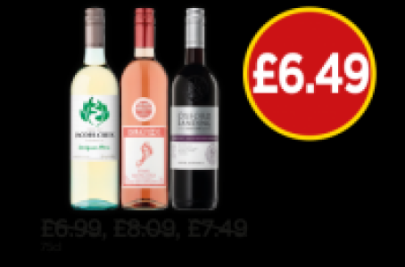Jacobs Creek Sauvignon Blanc, Barefoot Pink Moscato, Oxford