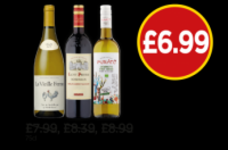 La Vieille Ferme White, Calvert Prestige Bordeaux Merlot Cab £6.99