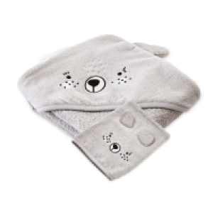 Grey Hooded Towel With Wash Mitt