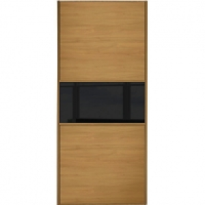 Wickes  Wickes Sliding Wardrobe Door Fineline Oak Panel & Black Glas