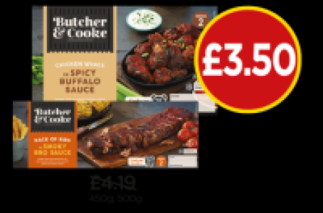 Butcher & Cooke Rack Of Ribs In Sweet BBQ Sauce, Chicken Win £3.50