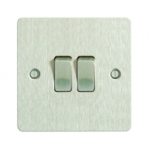 Wickes 10A Light Switch 2 Gang 2 Way Brushed Steel Ultra Fla £7.86