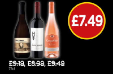 19 Crimes Chardonnay, Dark Horse Cabernet Sauvignon, Campo V