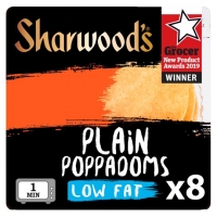 Tesco  Sharwoods Plain Poppadoms Low Fat 8 Pack 94G