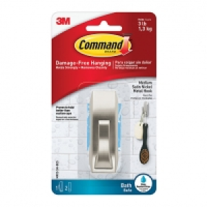 Wickes  Command Modern Reflections Medium Metal Bath Hook - Satin Ni