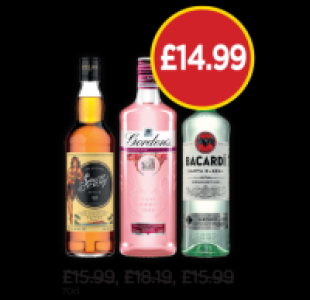 Budgens  Sailor Jerry, Gordons Pink Gin, Bacardi
