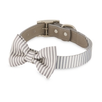 Aldi  Grey Striped Bow Tie Dog Collar