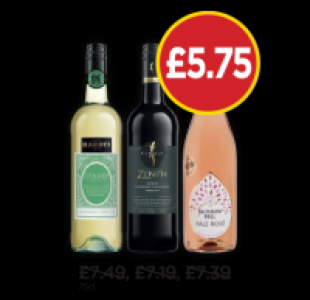 Hardys Stamp Semillon Chardonnay, Kumala Zenith Mer/Cab/Shir