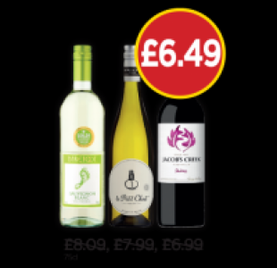 Budgens  Barefoot Sauvignon Blanc, Le Petit Chat White, Jacobs Creek 