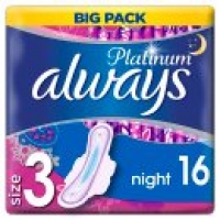 Asda Always Platinum Night (Size 3) Sanitary Towels Wings