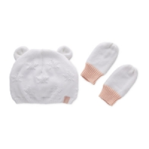 Aldi  Baby Hat & Mittens Set White Stars