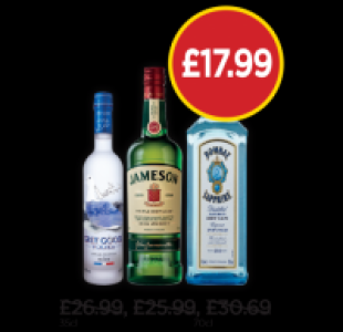 Budgens  Grey Goose Vodka, Jameson Irish Whiskey, Bombay Sapphire Gin