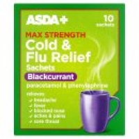 Asda Asda Max Strength Cold & Flu Relief Sachets Blackcurrant Flavour