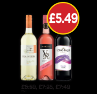 Isla Negra Seashore Sauvignon Blanc, Hardys VR Rose, Echo Fa £5.49