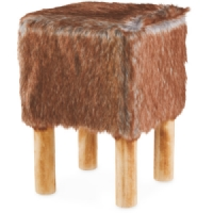 Brown Square Faux Fur Stool